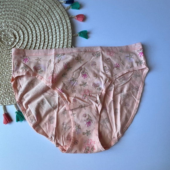 Victoria's Secret Stretch Cotton High-Leg Brief Panty Peach Seashells XL NEW - Picture 1 of 6